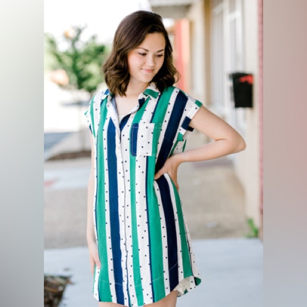 Kori Shirt Dress Navy Blue and Green